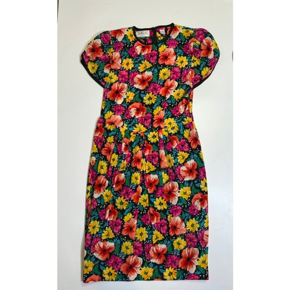 Vtg 80s Talbots NIPON Silk Dress Dopamine Cottagecore Puff Sleeve Floral 6 - 10